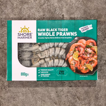 Frozen Black Tiger Prawns Whole (Raw) 8/12